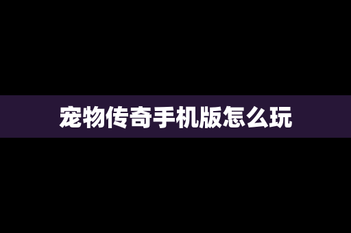 宠物传奇手机版怎么玩