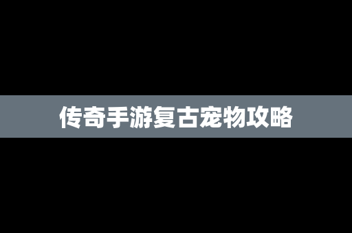 传奇手游复古宠物攻略